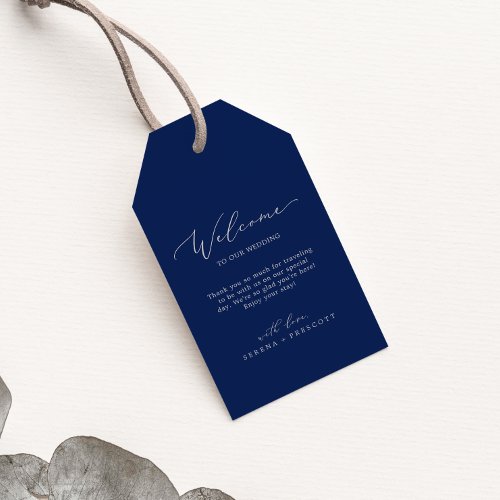 Delicate Silver Gray and Navy Wedding Welcome Gift Tags