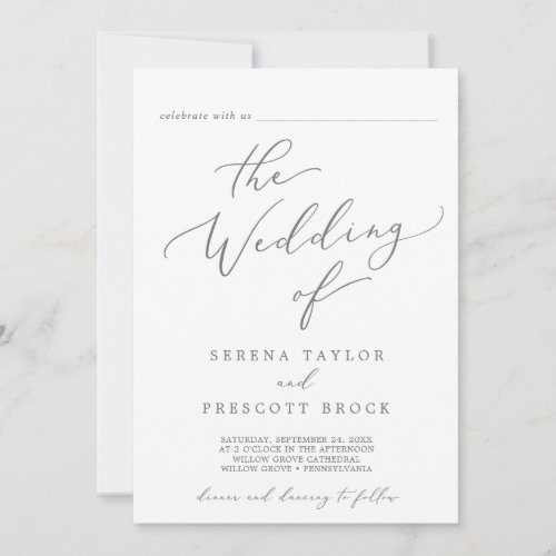 Delicate Silver Guest Name All In One Wedding Invitation