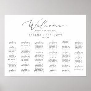 Delicate Silver Horizontal Alphabetical Seating Poster