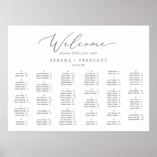Delicate Silver Horizontal Alphabetical Seating Poster