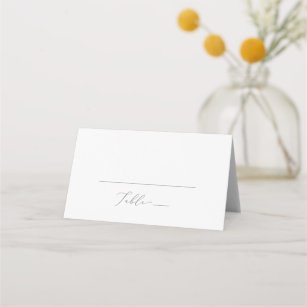 Delicate Silver Monogram Folded Wedding Place Card