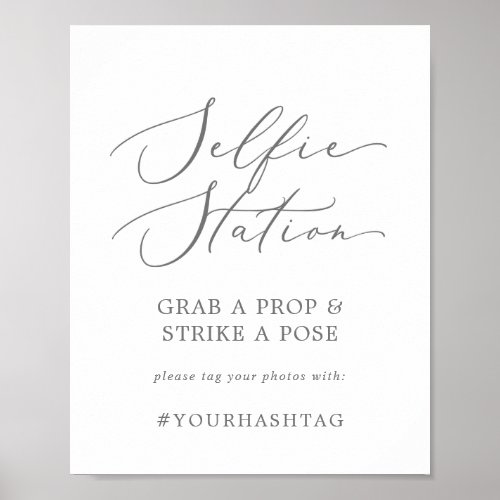 Delicate Silver Selfie Station Wedding Hashtag Poster