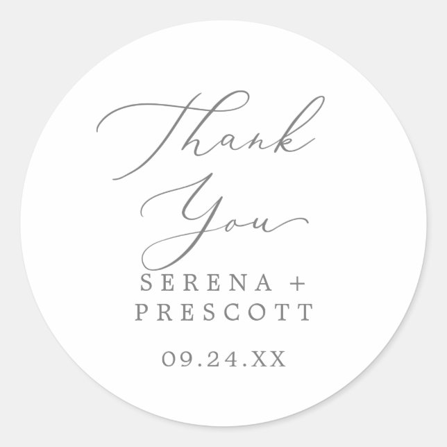 Delicate Silver Thank You Wedding Favor Sticker (Front)