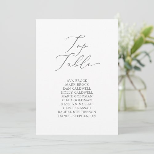 Delicate Silver Top Table Seating Chart Card