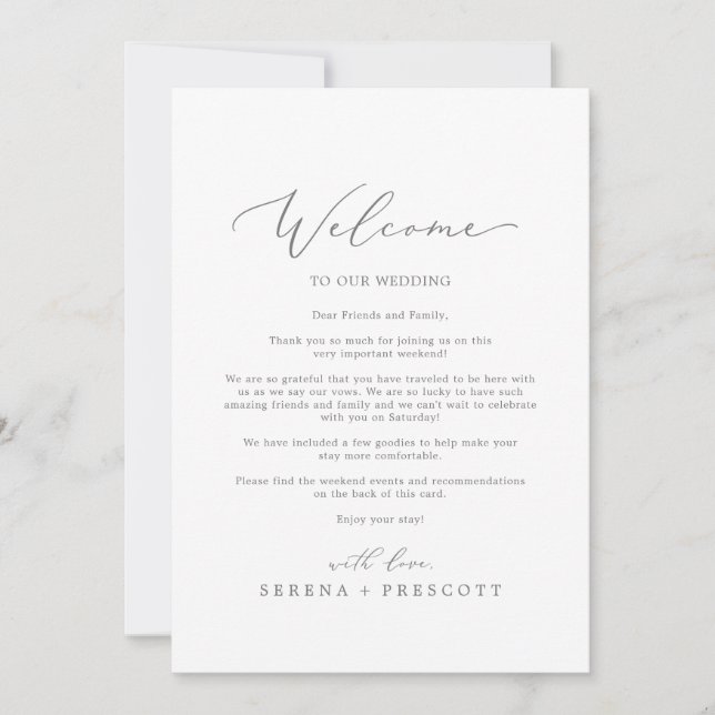 Delicate Silver Wedding Welcome Letter & Itinerary (Front)