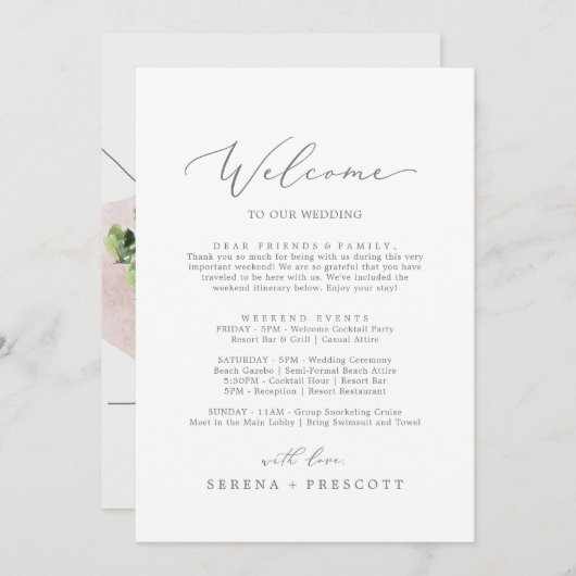 Delicate Silver Welcome Letter Itinerary & Map (Front/Back)