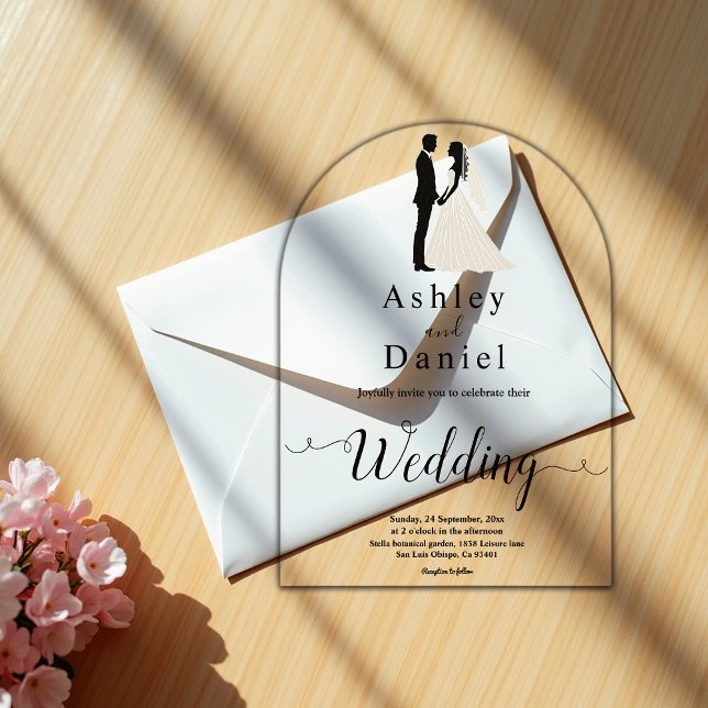 Delicate Simple Black And White Romantic Wedding Acrylic Invitations (Creator Uploaded)