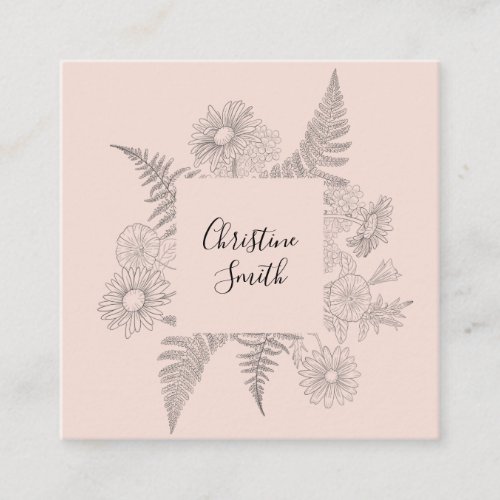 Delicate Simple Blush Pink Botanical Floral Square Business Card
