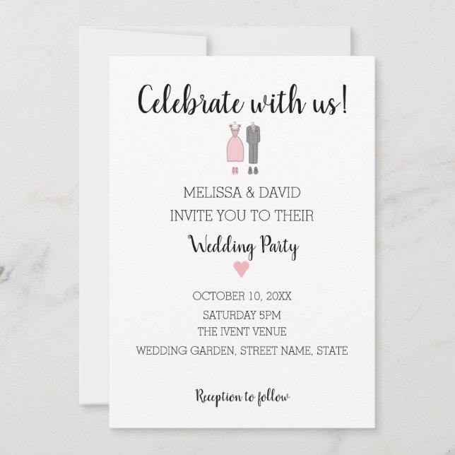 Delicate Simple Bride and Groom Wedding Invitation (Front)