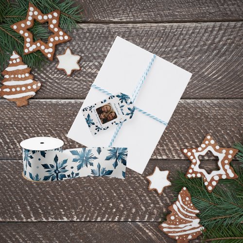 Delicate Simple Elegance Blue Snowflake Christmas Satin Ribbon