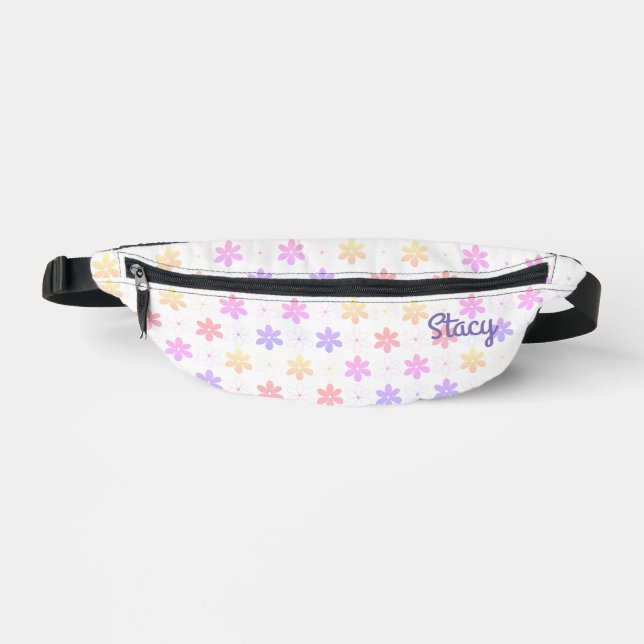 DELICATE SMALL FLOWERS FLORAL PATTERN LILAC NAME FANNY PACK (Front)