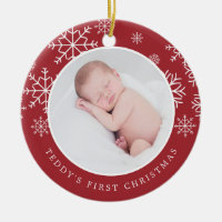 Delicate Snow | Baby's First Christmas Photo Ceramic Ornament