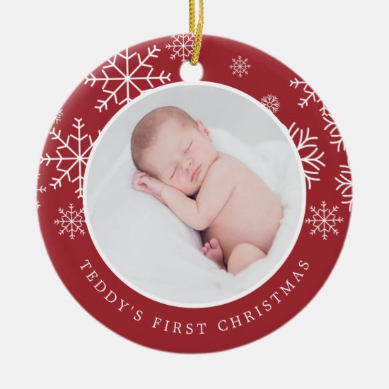 Delicate Snow | Baby's First Christmas Photo Ceramic Ornament