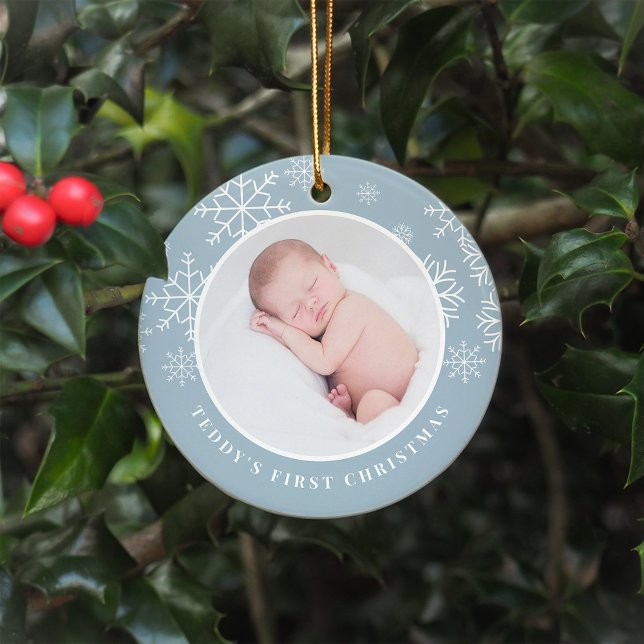 Delicate Snow | Baby's First Christmas Photo Ceramic Ornament (Creator Uploaded)