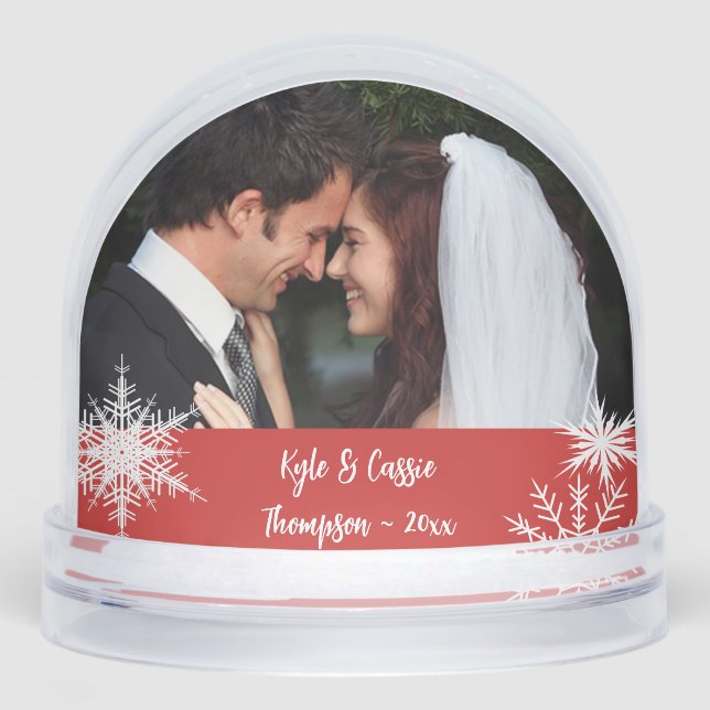 Delicate Snowflakes Double Photo Snow Globe (Front)