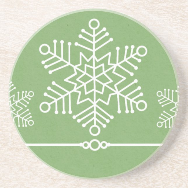 Delicate Snowflakes Holiday Coaster, Sage Green Sandstone Coaster (Front)