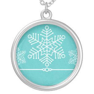 Delicate Snowflakes Necklace, Turquoise Silver Plated Necklace