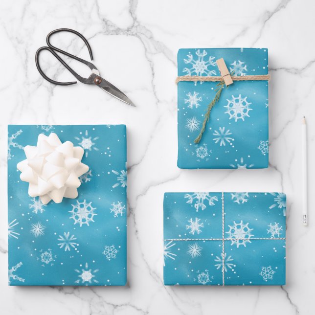 Delicate Snowflakes Pattern Wrapping Paper Sheets (Front)
