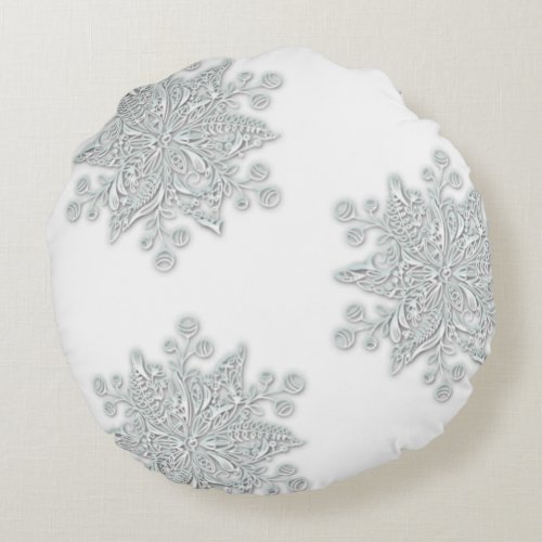 Delicate Snowflakes Round Pillow