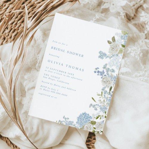 Delicate Soft Blue Floral Bridal Shower Invitation