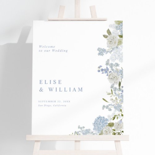 Delicate Soft Blue Floral Wedding Welcome Sign