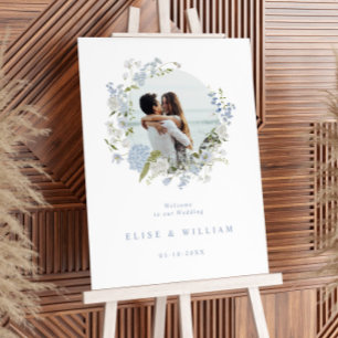 Delicate Soft Blue Floral Wreath Photo Wedding Foam Board