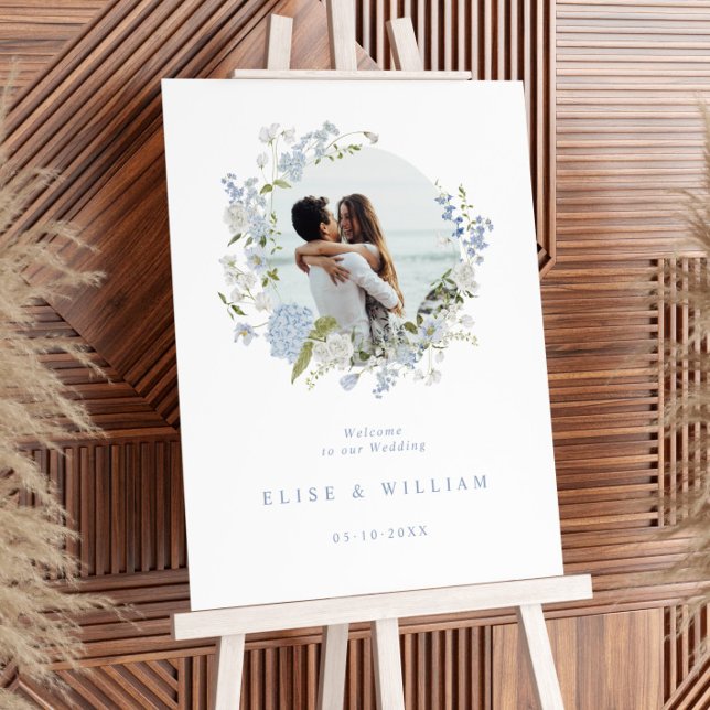 Delicate Soft Blue Floral Wreath Photo Wedding Foam Board (Creator Uploaded)