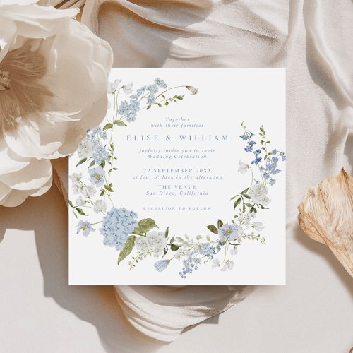 Delicate Soft Blue Floral Wreath Wedding Invitation