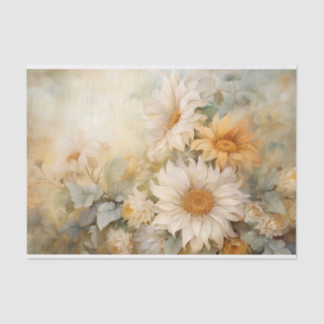 Delicate, Soft Elegant Sunflower Florals Decoupage Tissue Paper (Front)