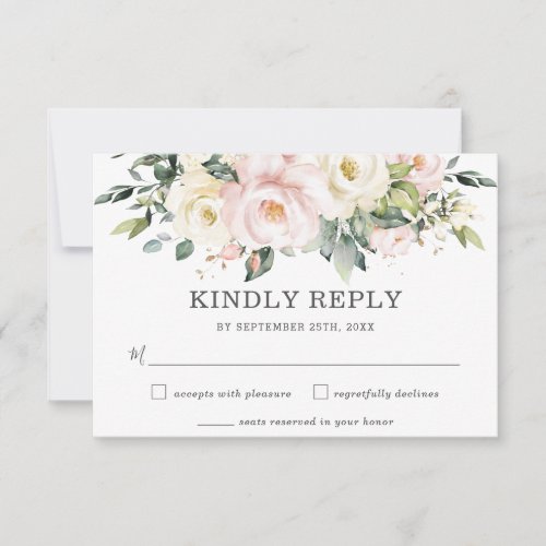 Delicate Soft Ivory Blush Floral Wedding RSVP Card