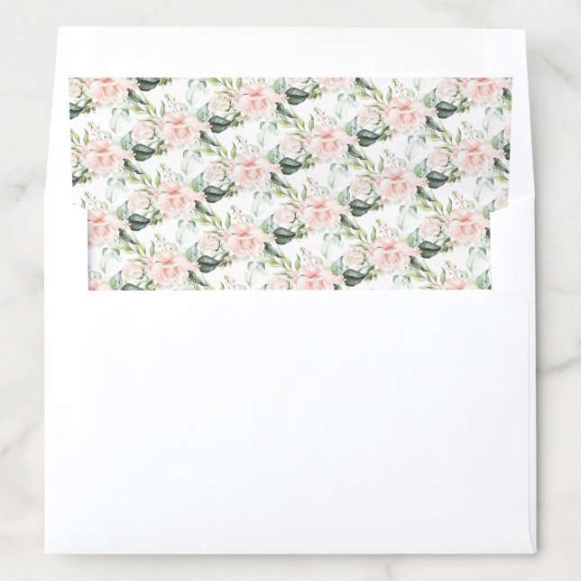 Delicate soft pastel pink roses gold greenery envelope liner (In Envelope)