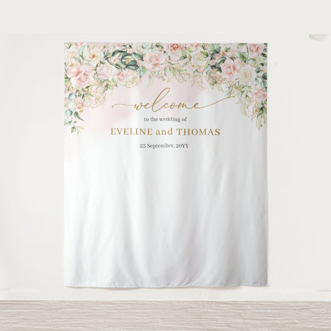 Delicate soft pastel pink roses wedding backdrop (Front)
