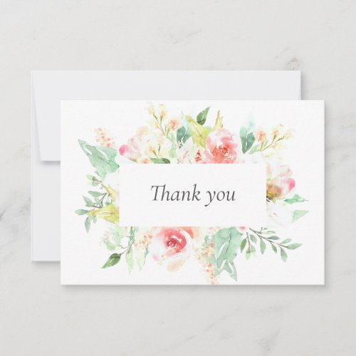 Delicate Soft Pink Flowers Greenery Wedding  Thank You Card