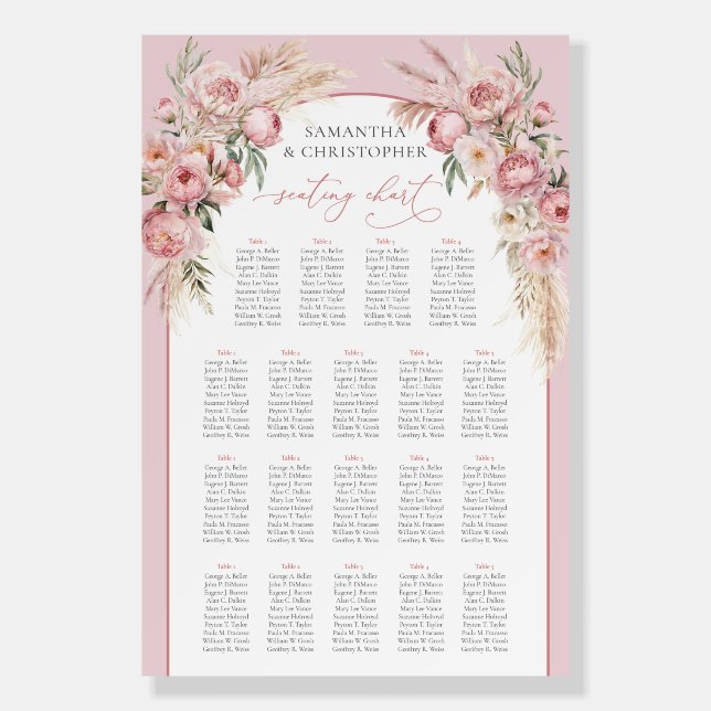 Delicate soft pink peonies pampas boho arch foam board (Front)