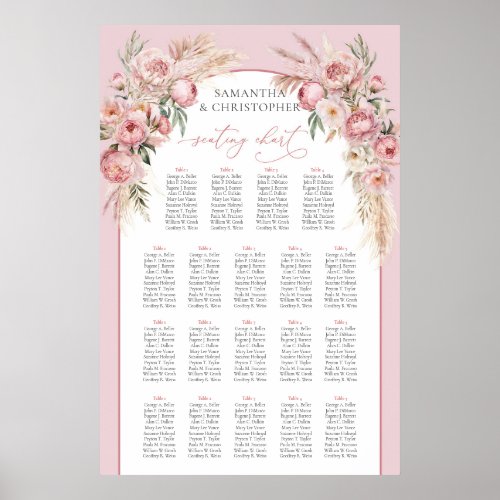 Delicate soft pink peonies pampas boho arch  poster
