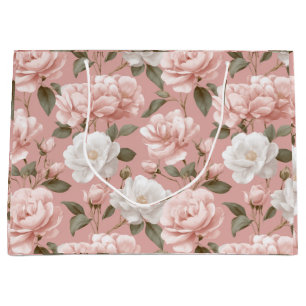 Delicate Soft Pink Rose White Floral Pattern Large Gift Bag