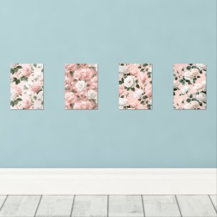 Delicate Soft Pink Rose White Floral Pattern Wall Art Sets