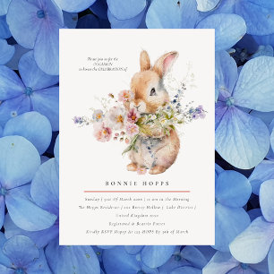 Delicate Spring Baby Bunny Floral Bouquet Invitation