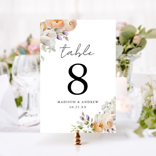 Delicate Spring Floral Bouquets Wedding Table Number