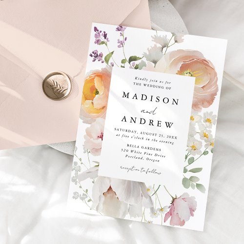 Delicate Spring Floral Frame Wedding Invitation