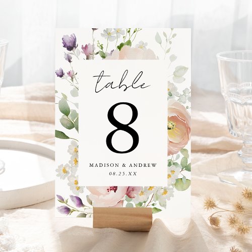 Delicate Spring Floral Wedding Table Number