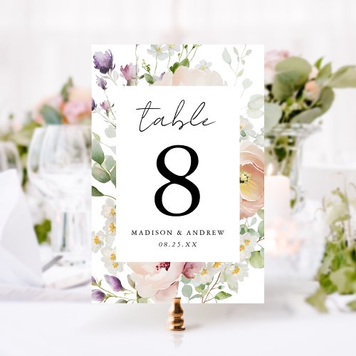 Delicate Spring Floral Wedding Table Number