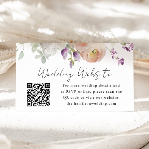 Delicate Spring Floral Wedding Website QR Code Enclosure Card
