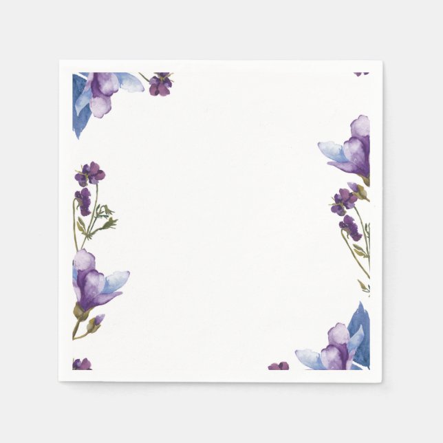 Delicate Spring Flowers Purple Floral Paper Napkins (Front)