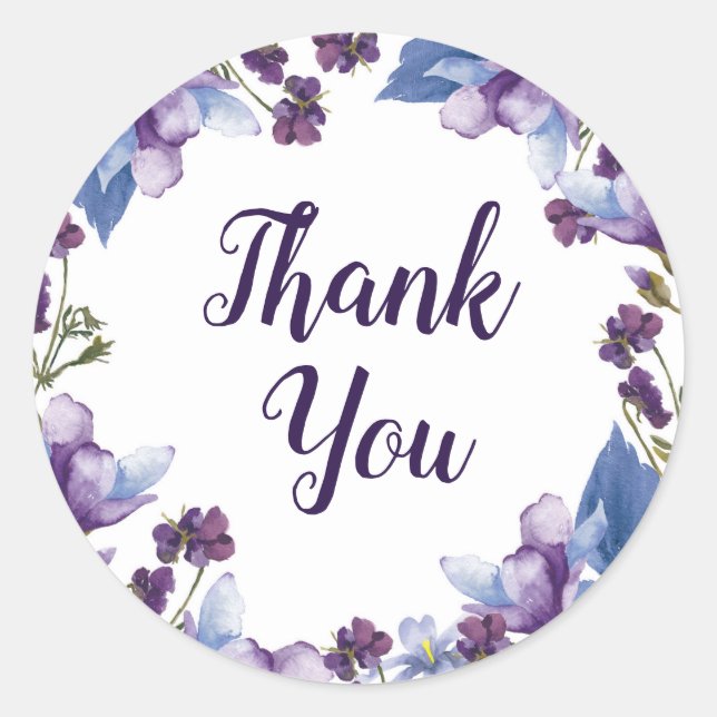 Delicate Spring Flowers Purple Floral Wedding Classic Round Sticker (Front)