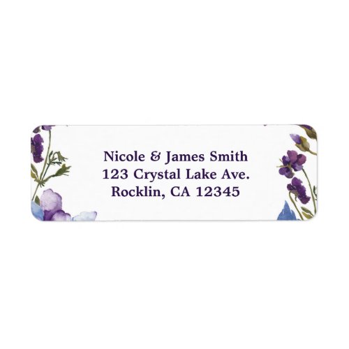 Delicate Spring Flowers Purple Floral Wedding Label