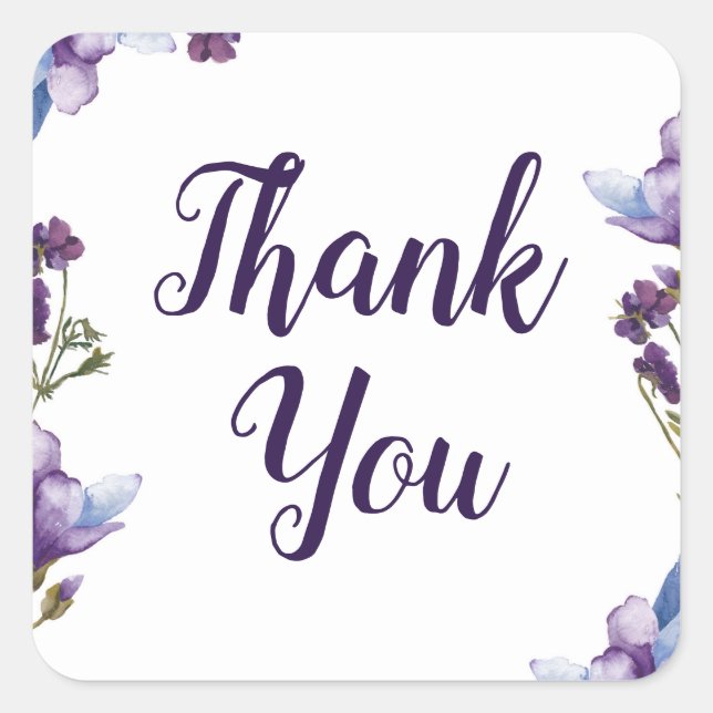 Delicate Spring Flowers Purple Floral Wedding Square Sticker (Front)