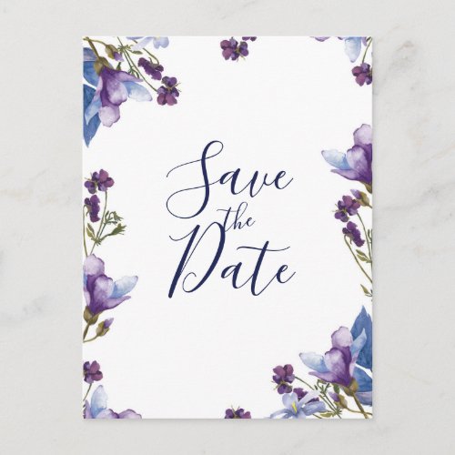 Delicate Spring Flowers Purple Save the Date Announcement Postcard