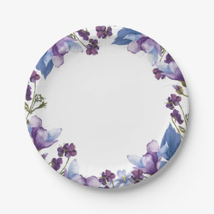 Delicate Spring Flowers Purple Spring Floral Paper Plates