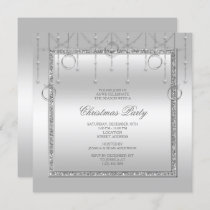 Delicate Stars & Rings Silver Christmas Party Invitation